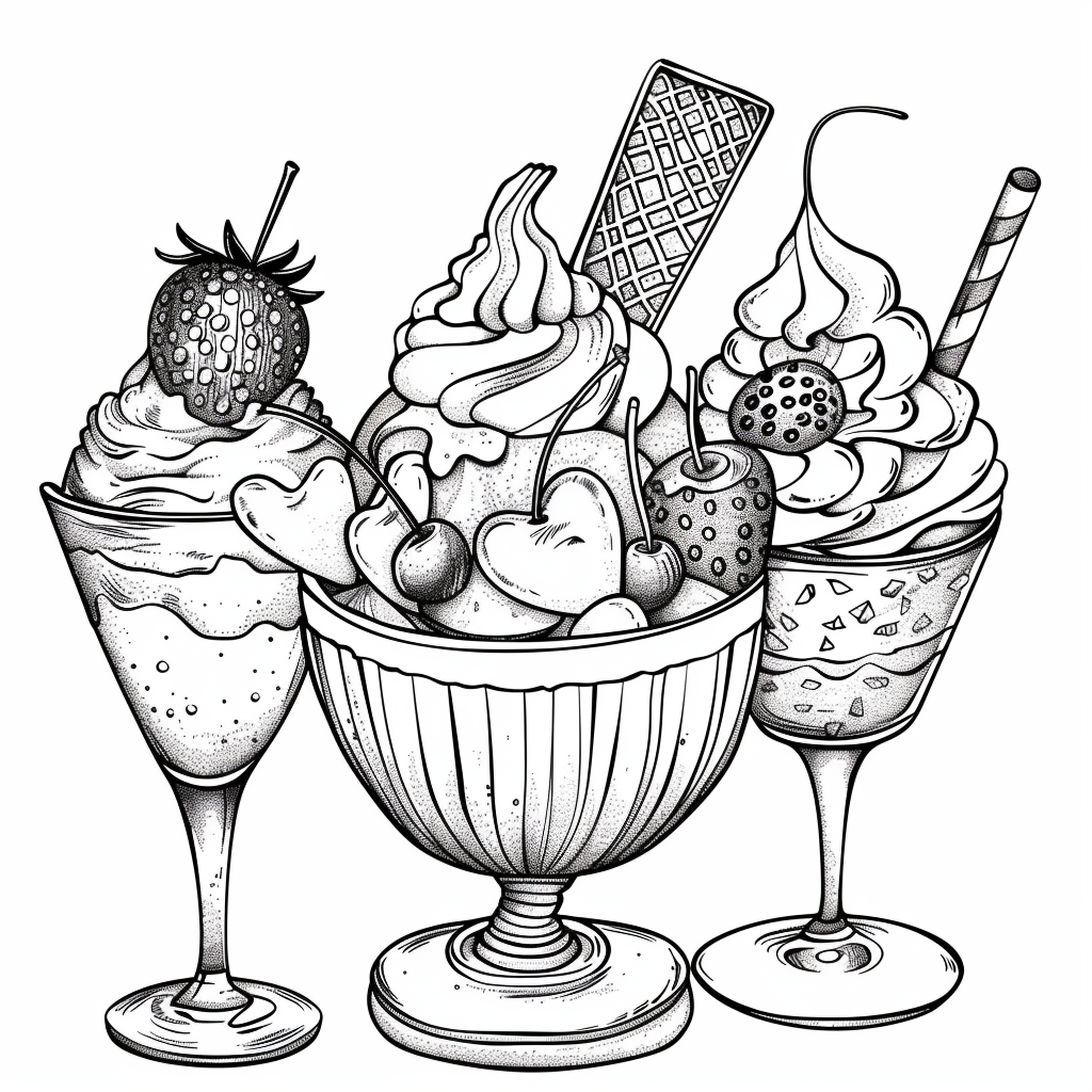 summer dessert coloring page free printable, food art