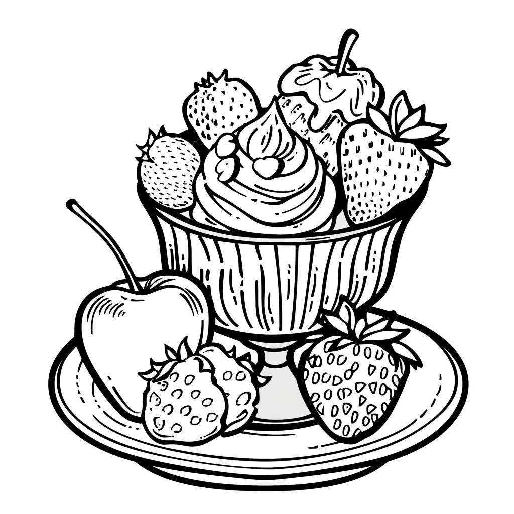 summer dessert coloring page free printable, food art