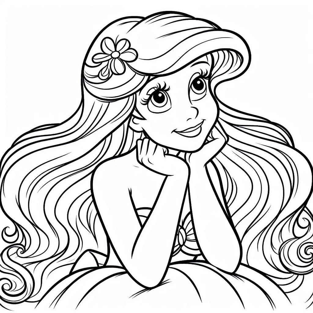 princess ariel disney simple crisp lines, rounded coloring page