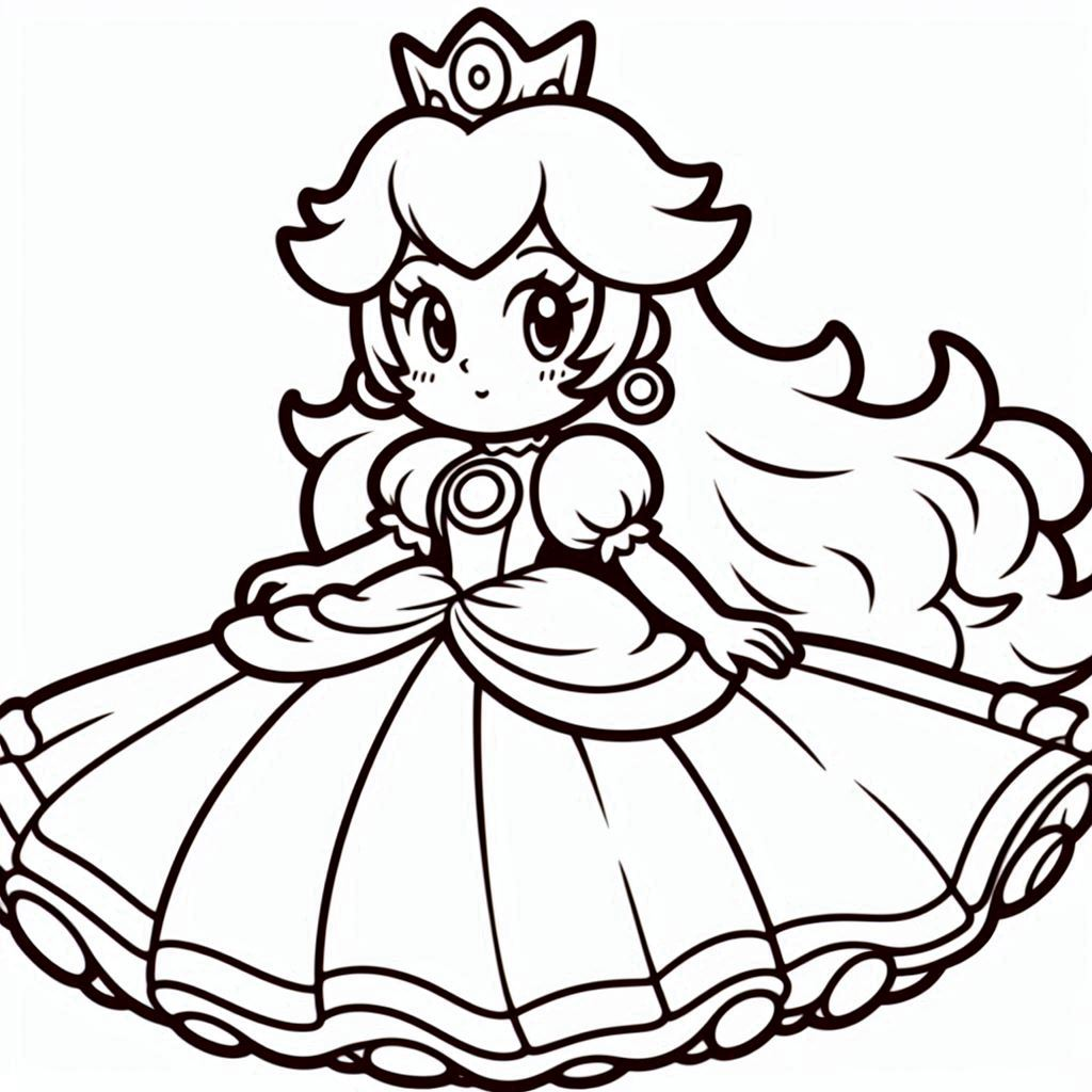 Princess Peach Mario Coloring Free and Printable: