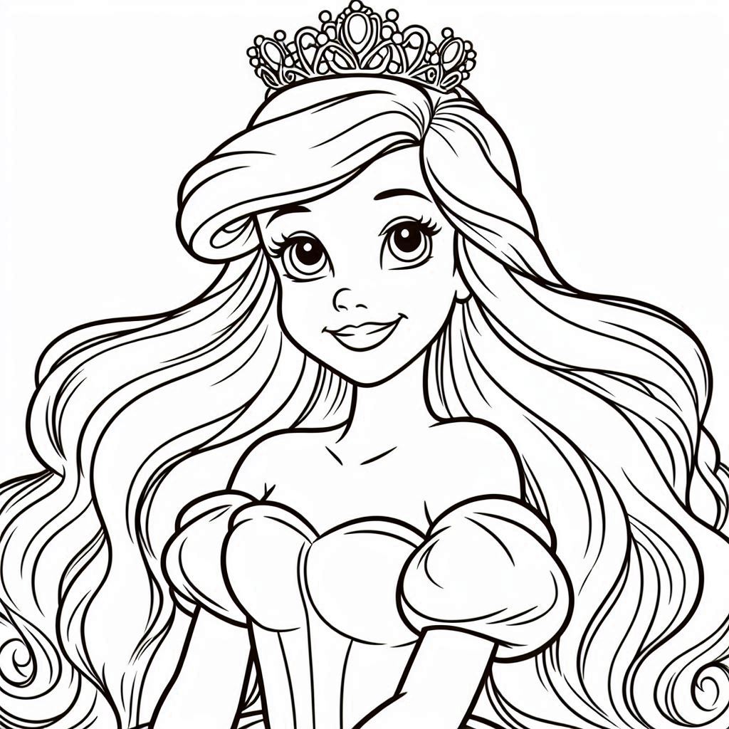 princess ariel disney simple crisp lines, rounded coloring page