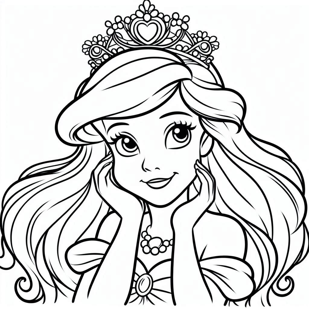 princess ariel disney simple crisp lines, rounded coloring page