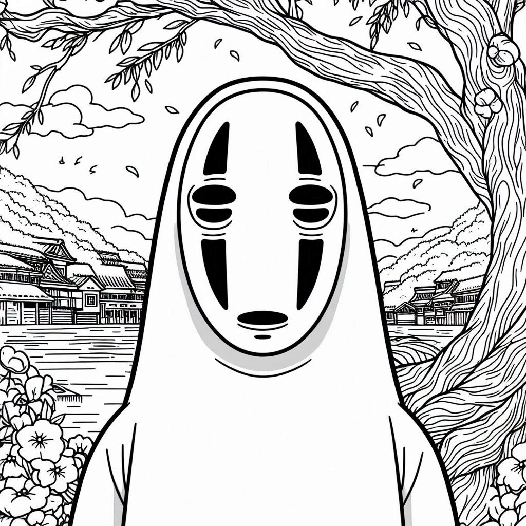 Spirited Away Ghibli No Face anime coloring page simple free printable