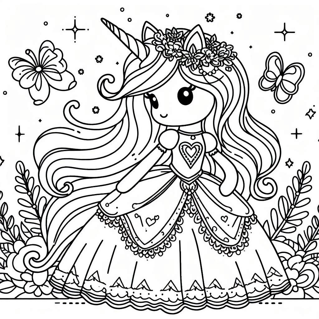 Unicorn Princess Coloring Pages free printable