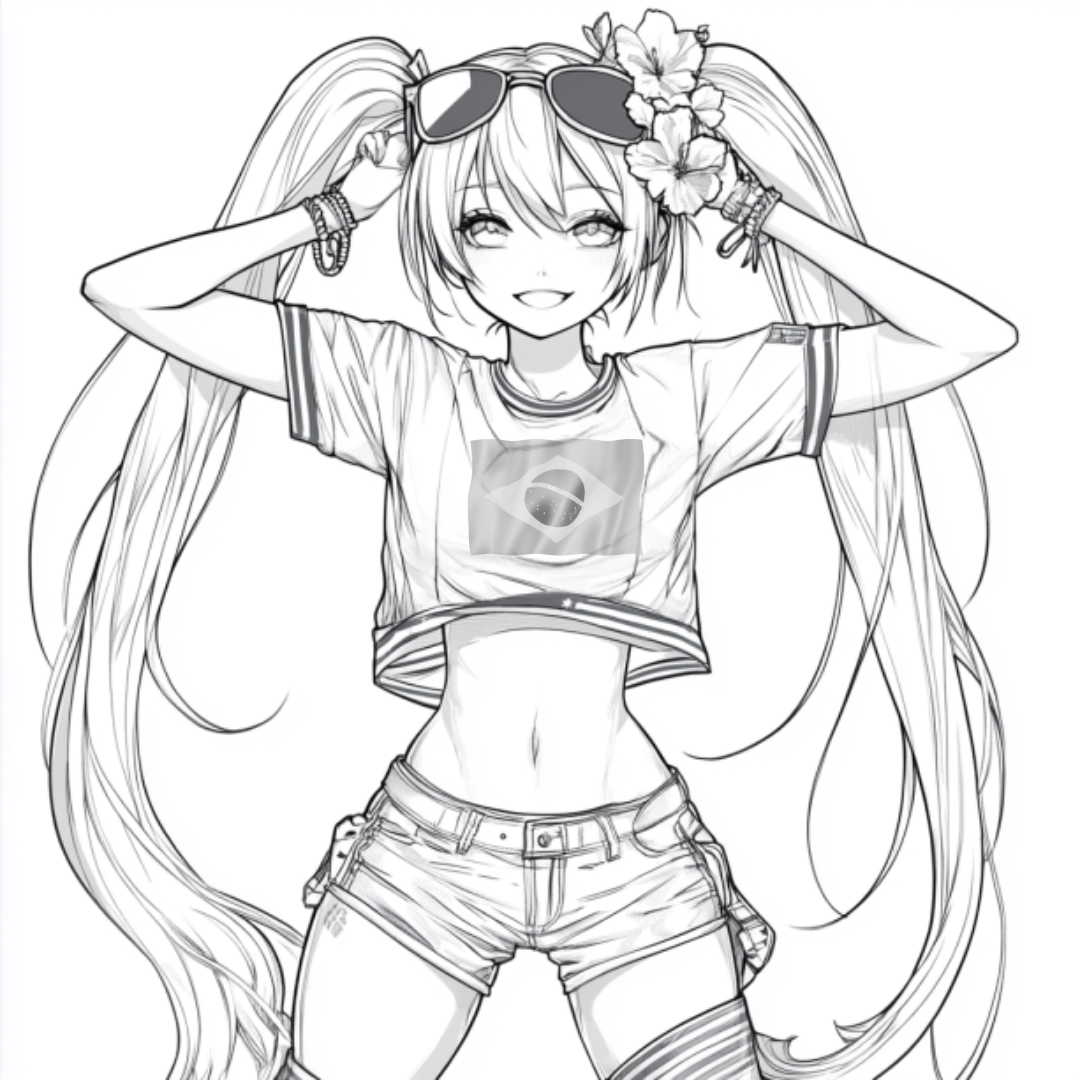 Brazilian Miku, anime character Hatsune Miku coloring page free printable