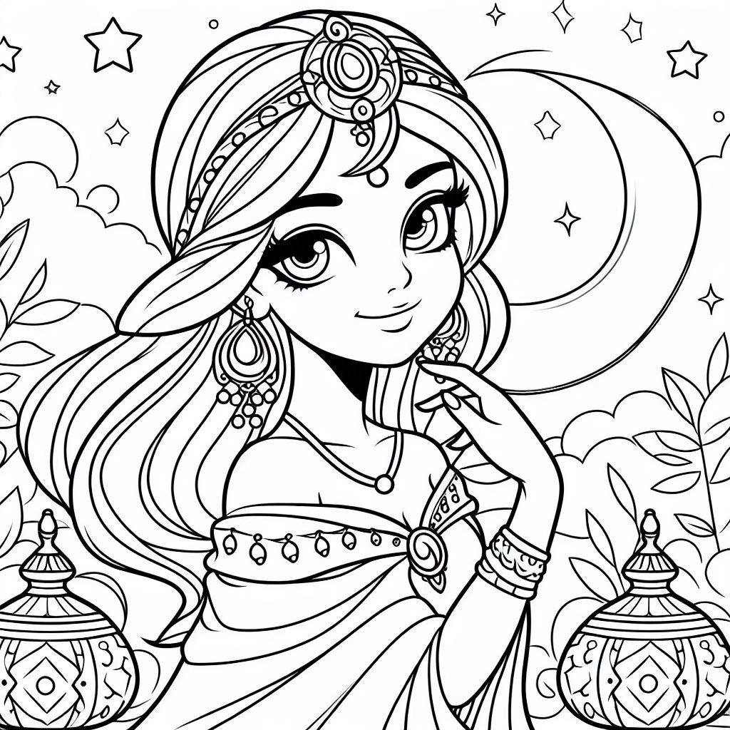 Arabian Night Princess Coloring Free and Printable: