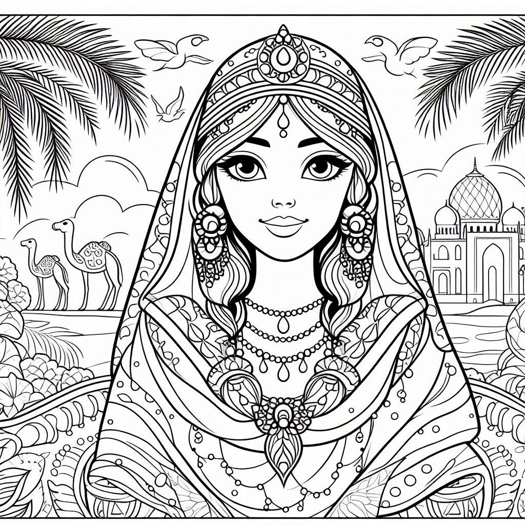 Arabian Night Princess Coloring Free and Printable: