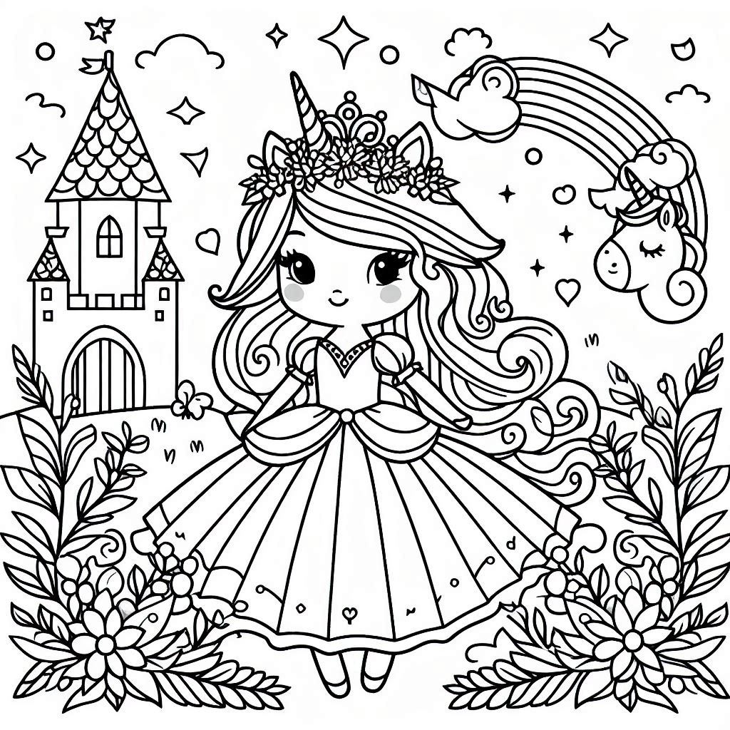 Unicorn Princess Coloring Pages free printable