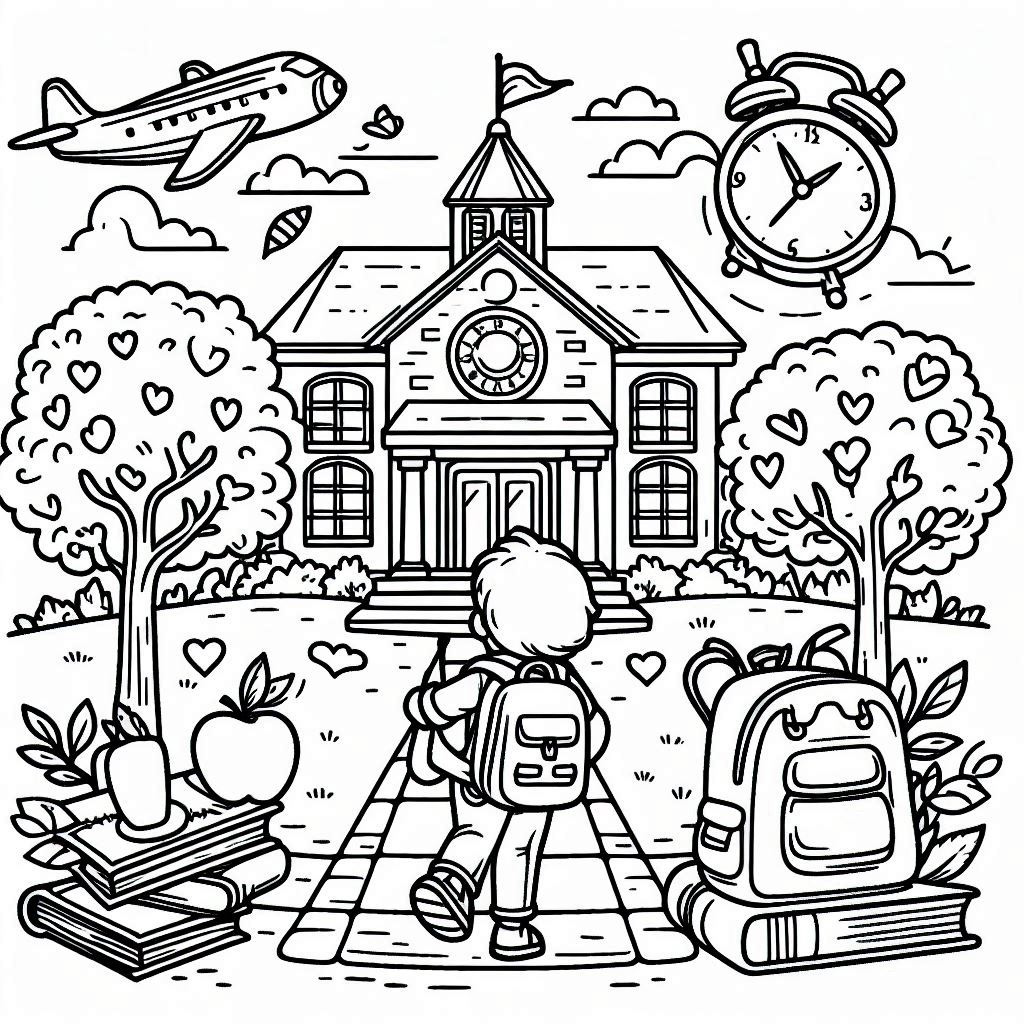 back to school coloring page simple, fall vibes