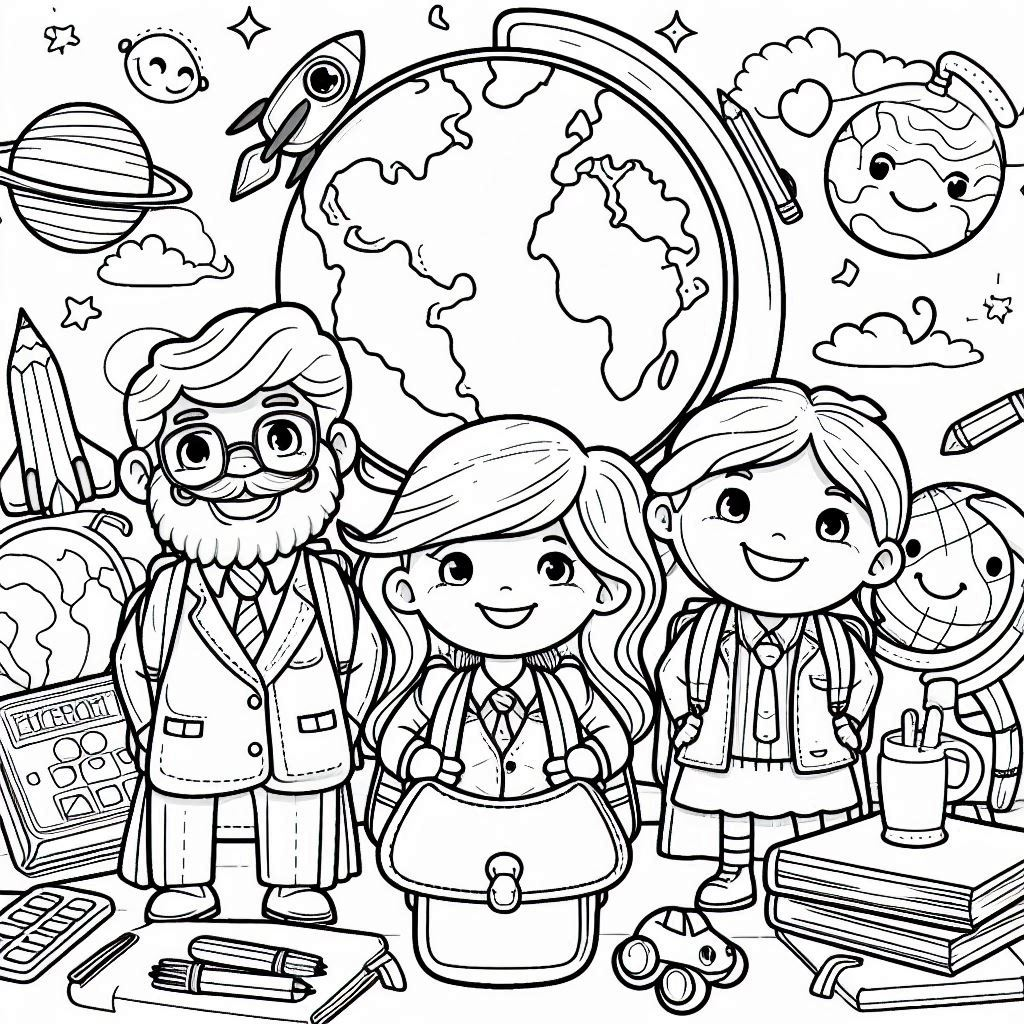 back to school coloring page simple, fall vibes