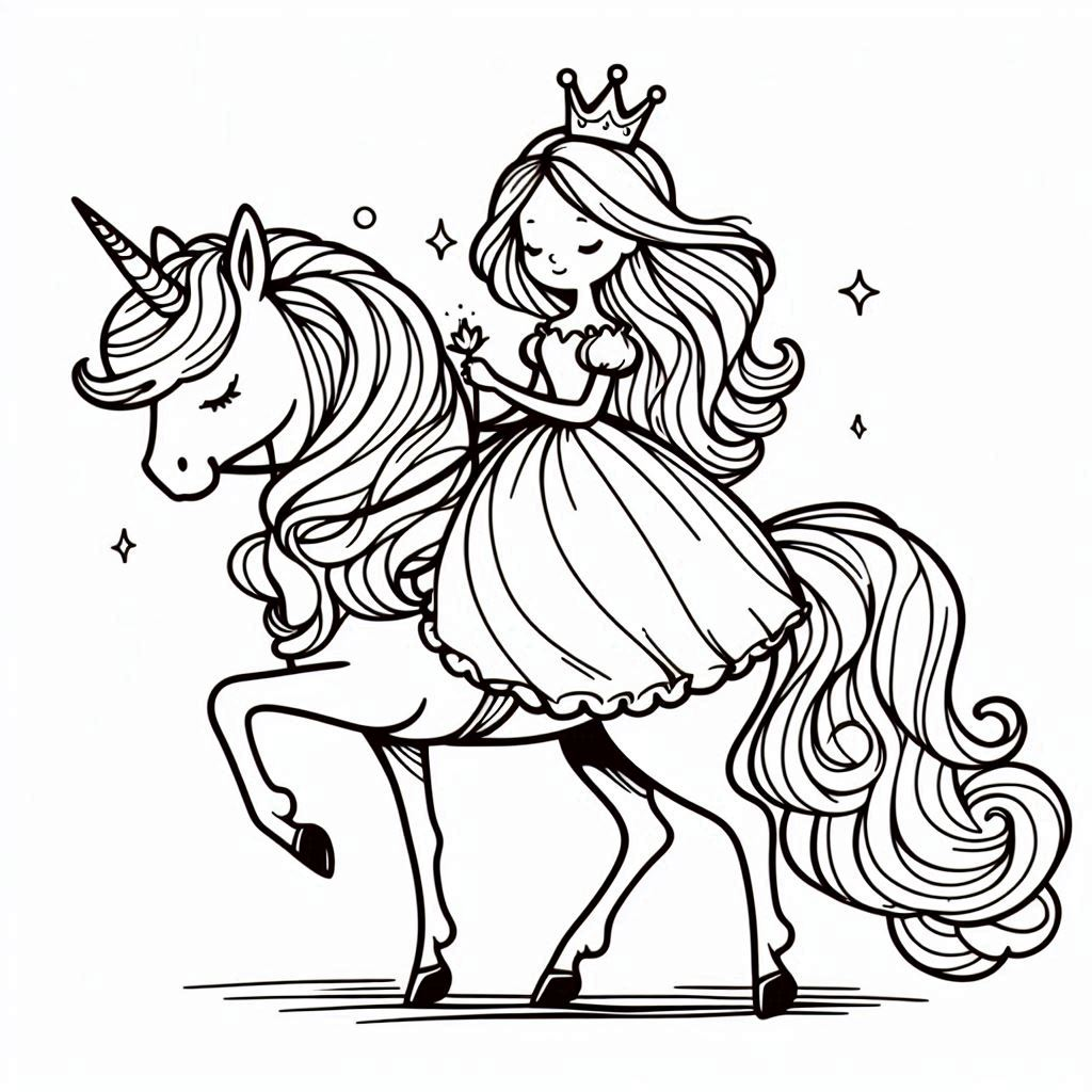 Princess on a Unicorn Coloring Pages