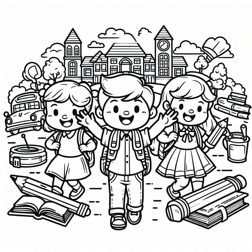 back to school coloring page simple, fall vibes