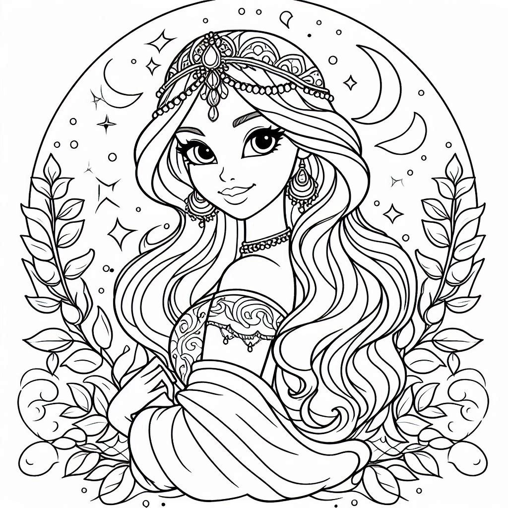 Arabian Night Princess Coloring Free and Printable: