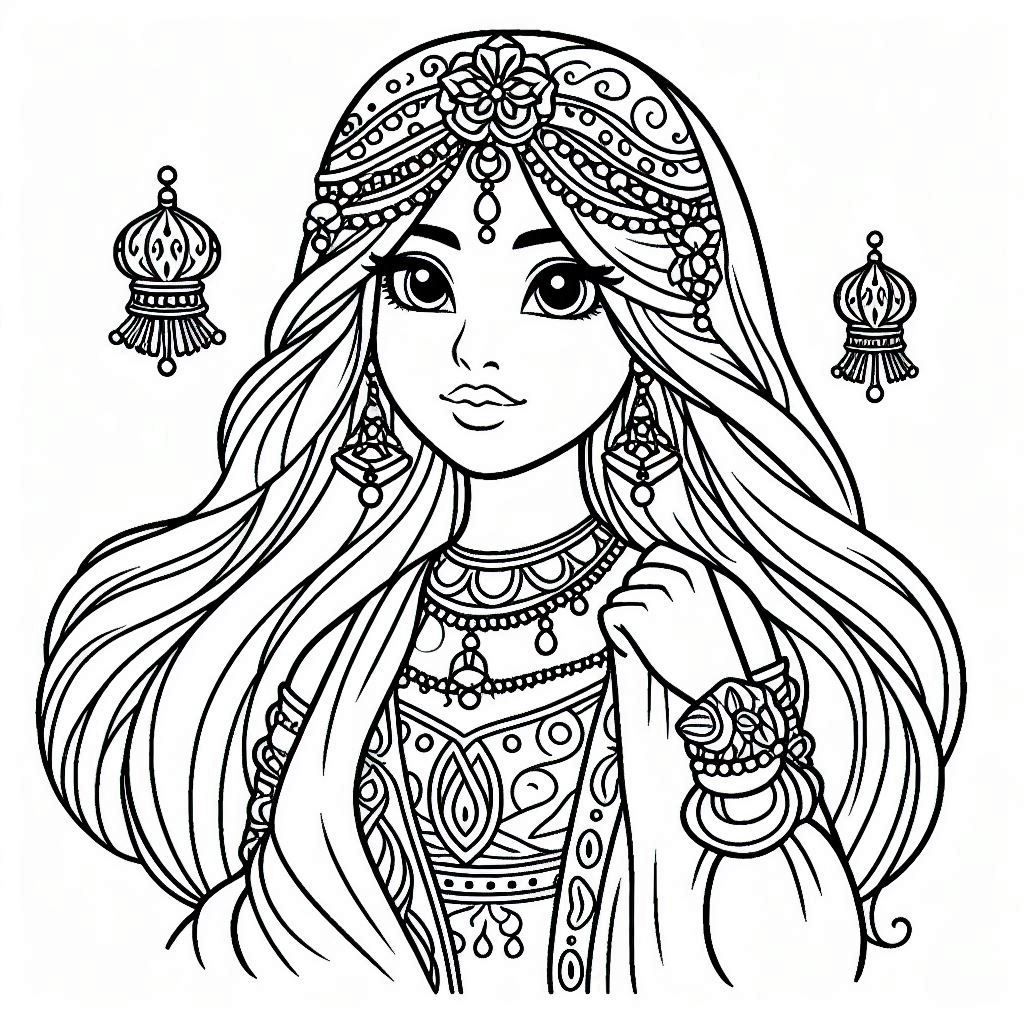 Arabian Night Princess Coloring Free and Printable: