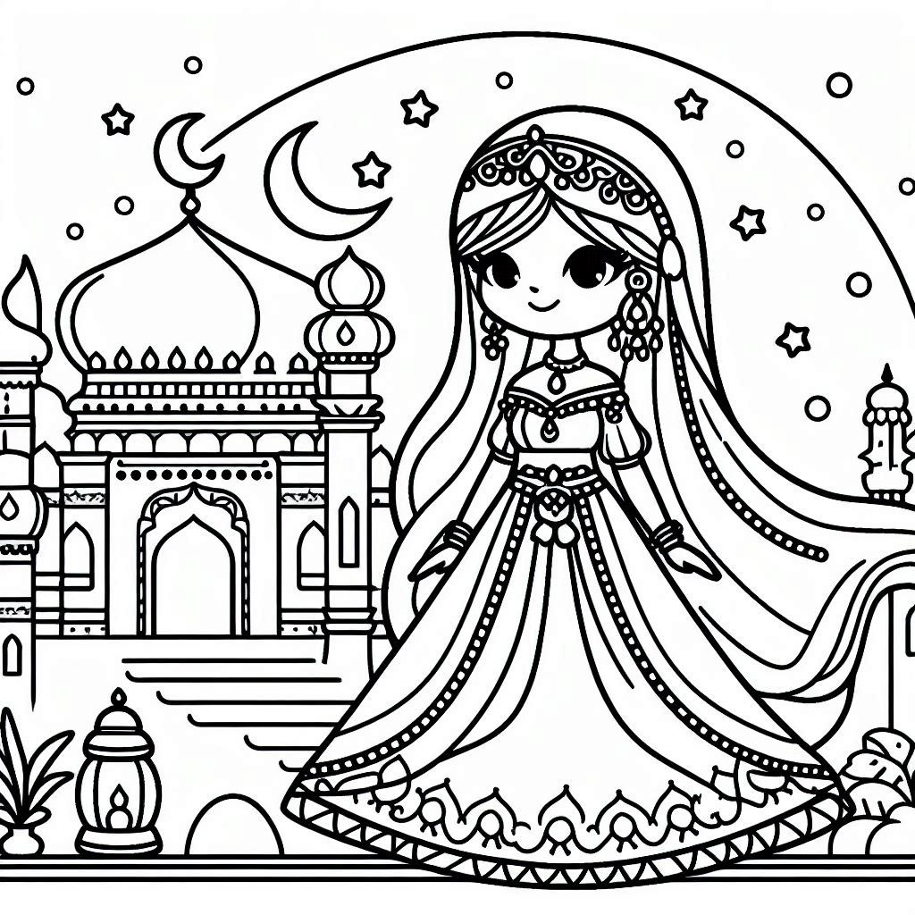 Arabian Night Princess Coloring Free and Printable: