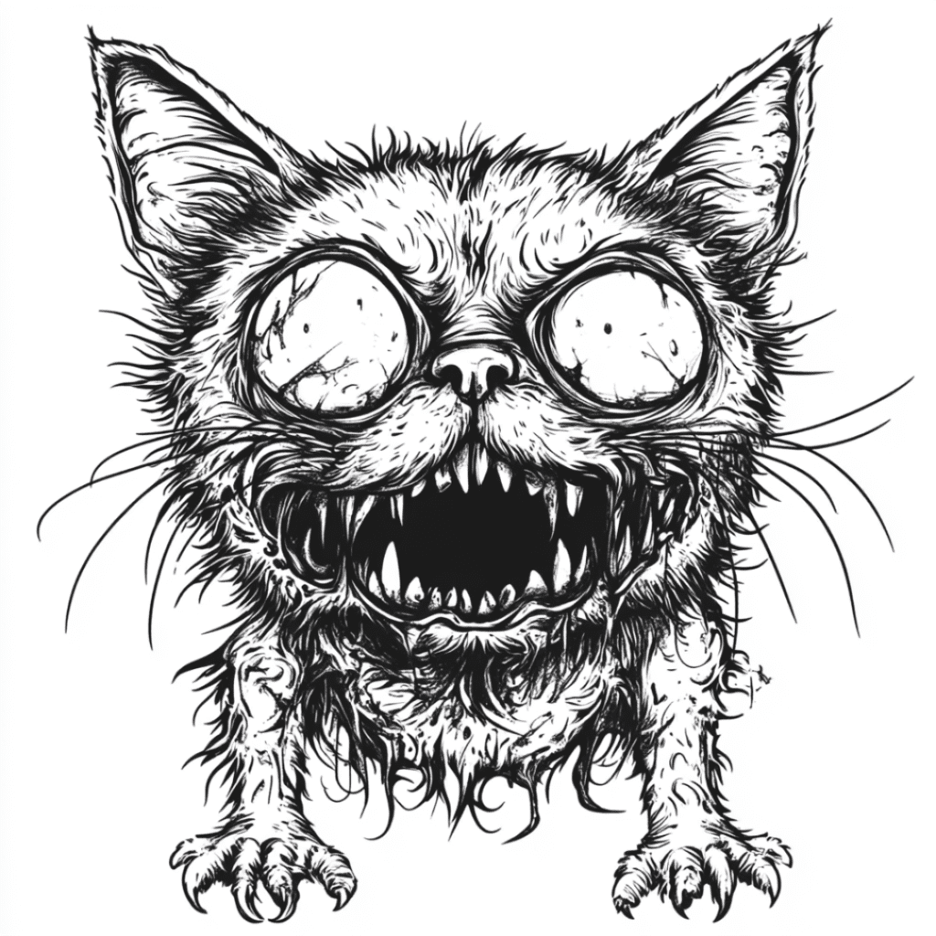 horror ugle zombie cat coloring page