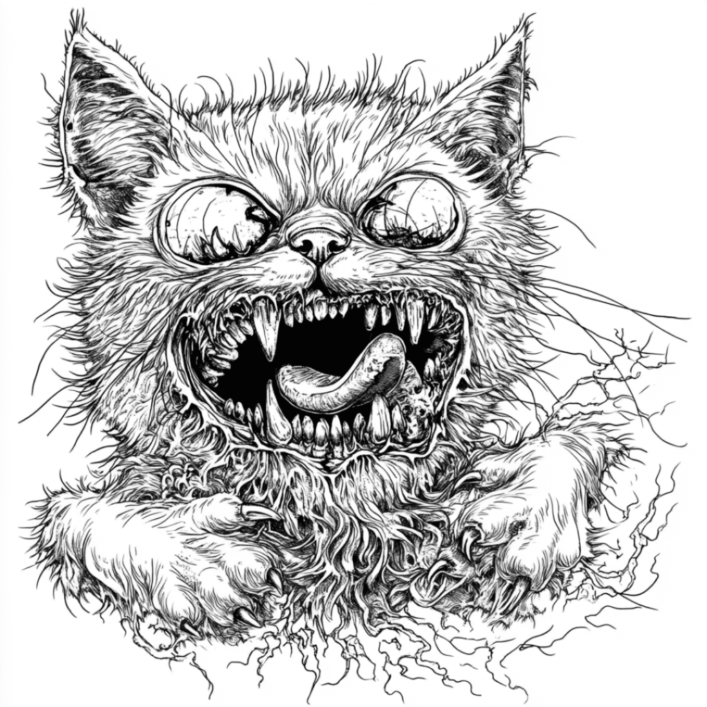 horror ugle zombie cat coloring page