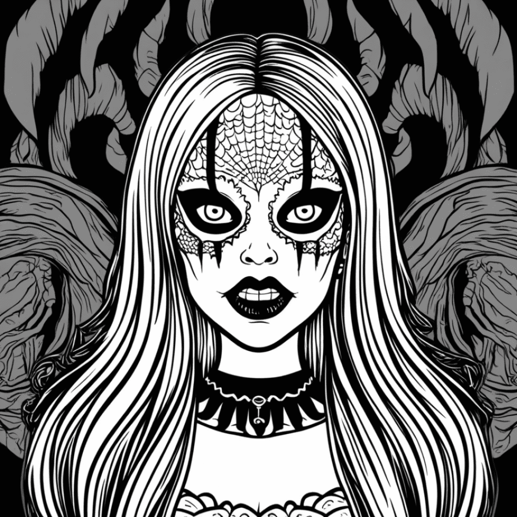 horror ghotic lady coloring page