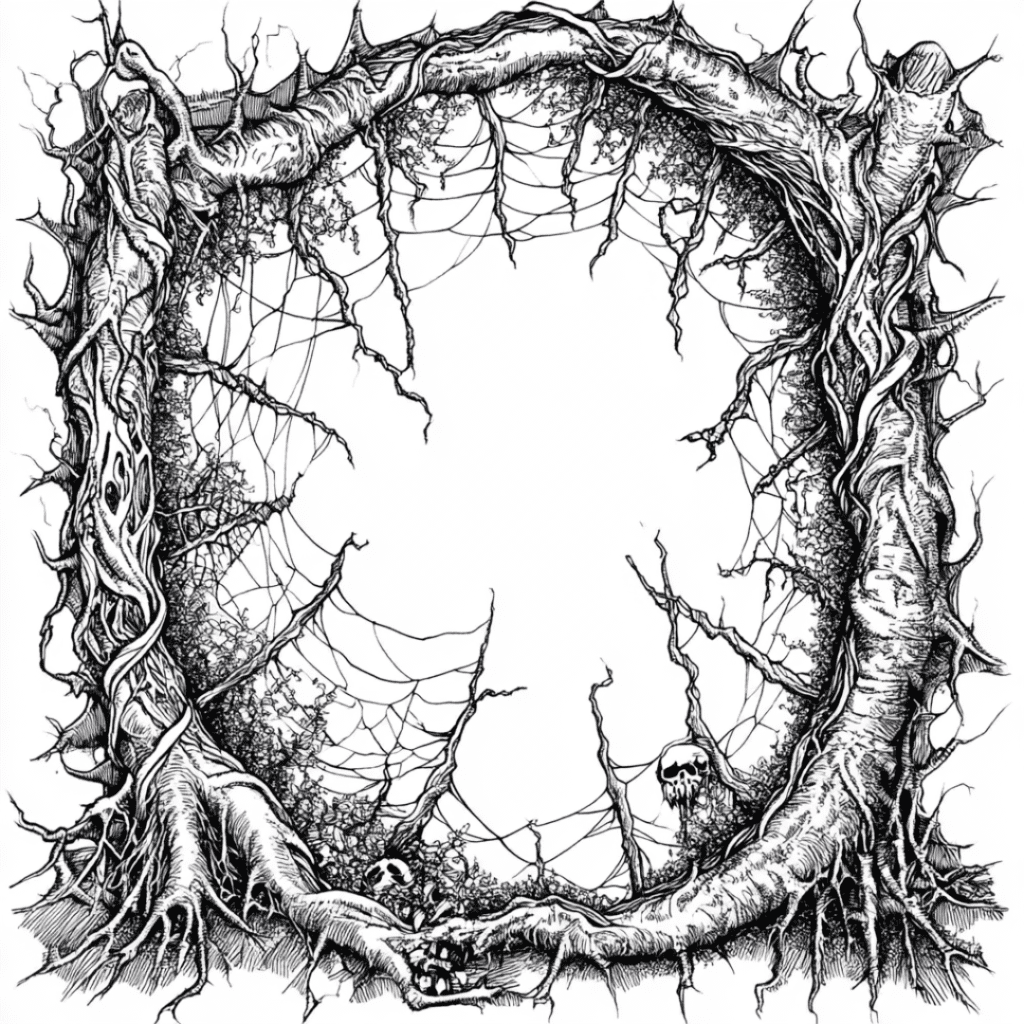 horror ghotic forest coloring page