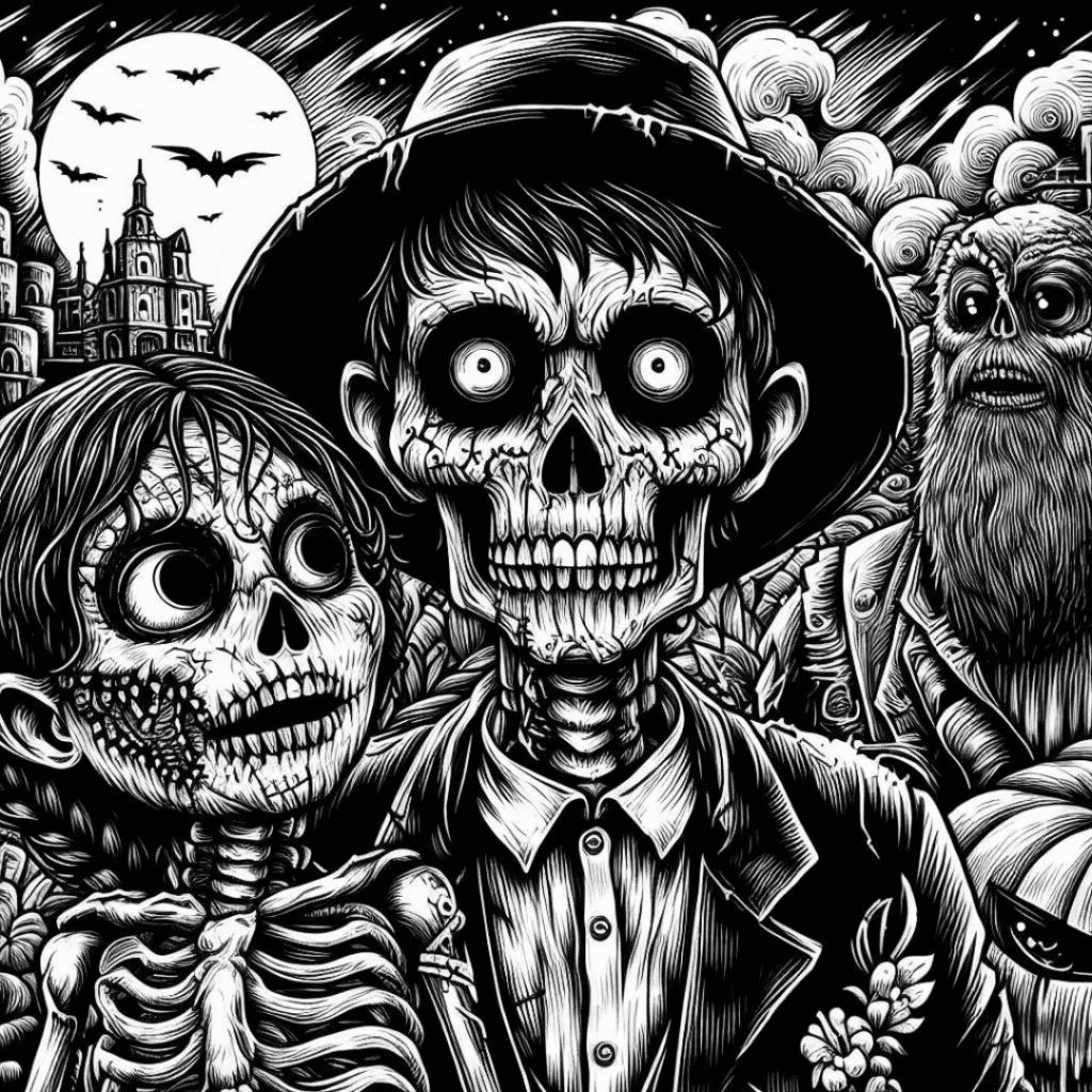 horror skeleton coloring page