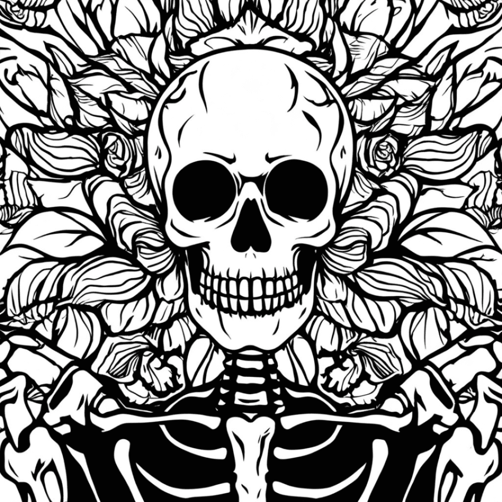 horror skeleton coloring page