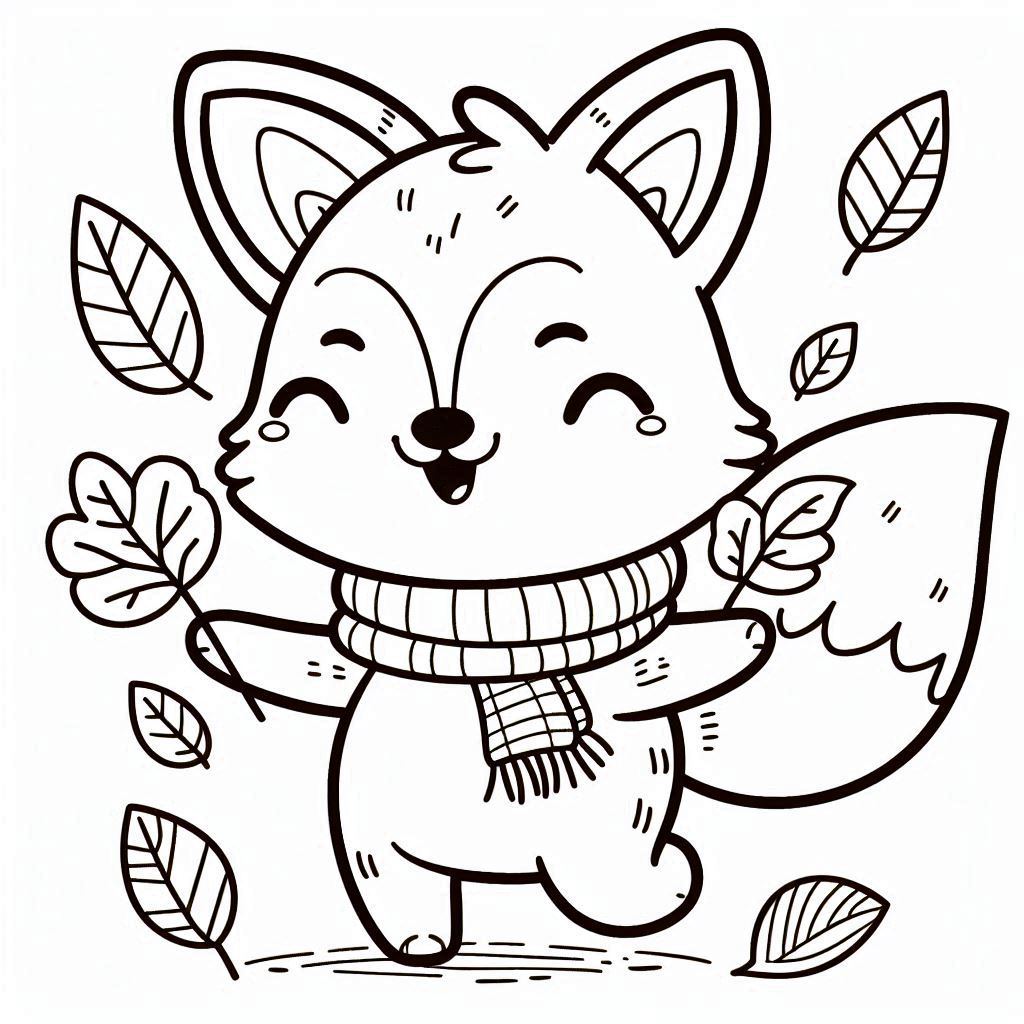 cute fall fox coloring page for kids