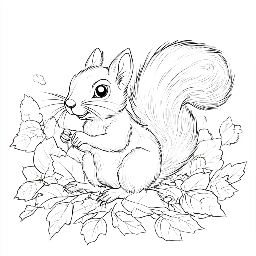 cute fall squirell coloring page for kids