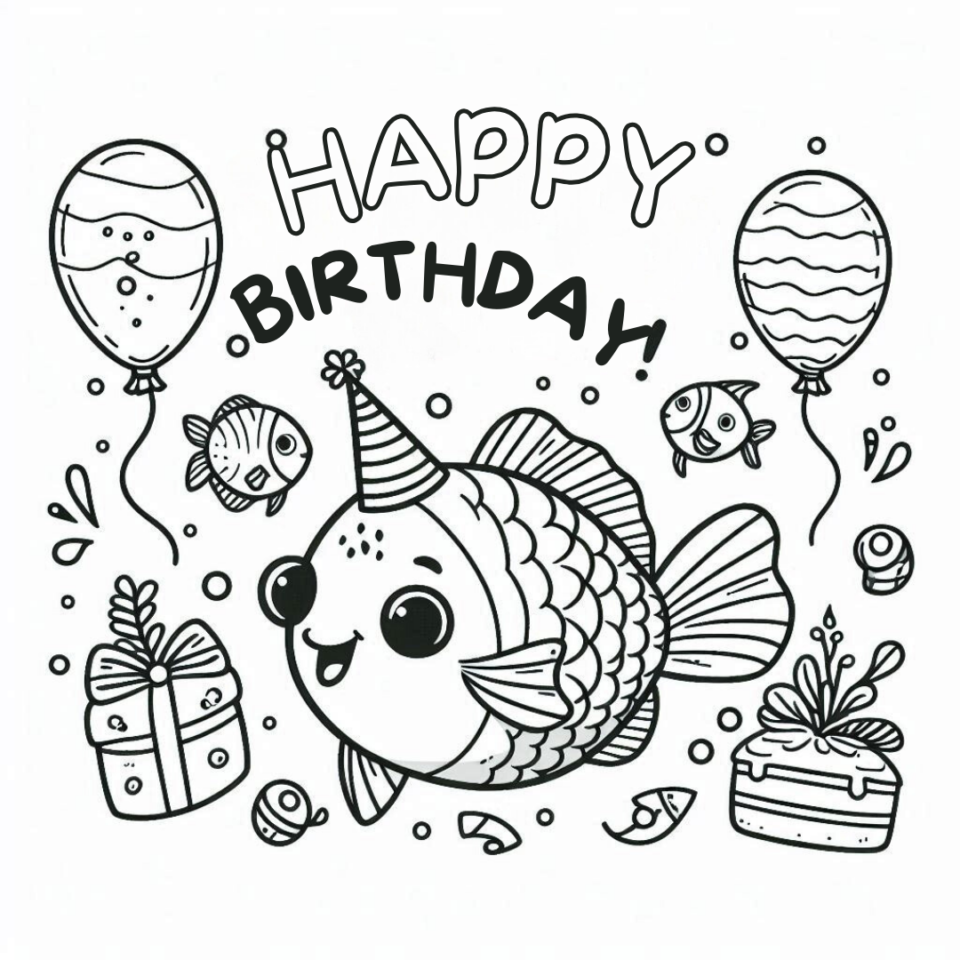 coloring pages printable birthday cards for brother fish​