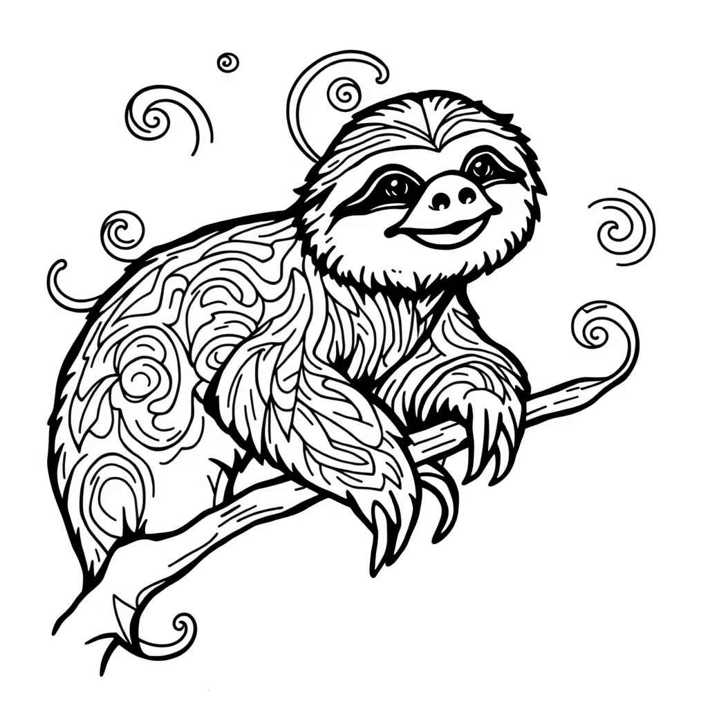 free coloring page absctract animals art - sloth