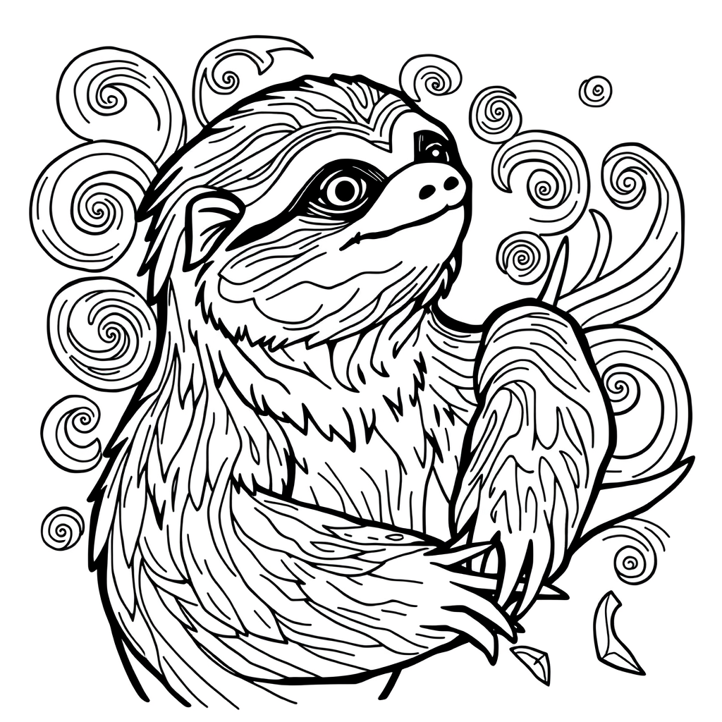 free coloring page absctract animals art - sloth