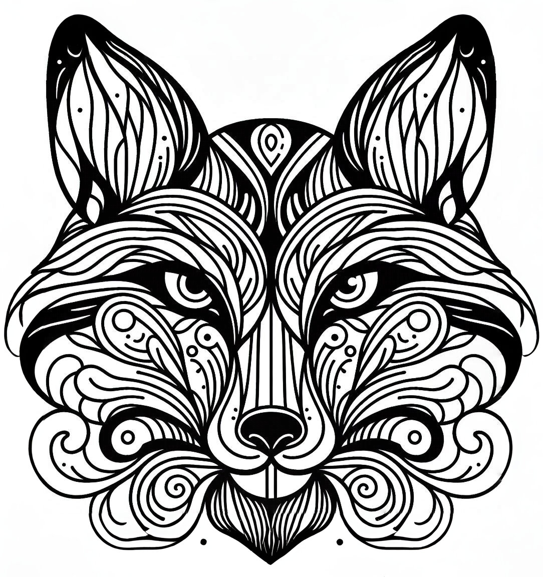 free coloring page absctract animals art - fox