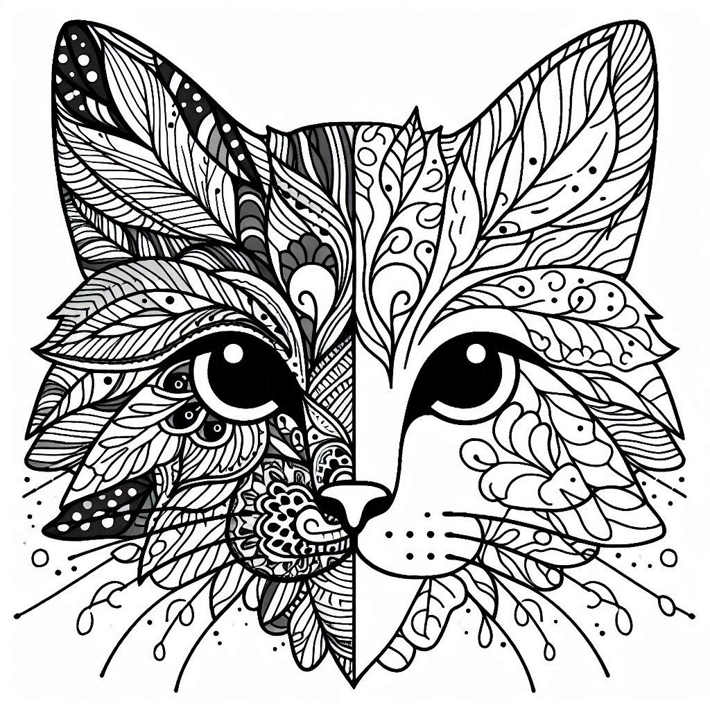 free coloring page absctract animals art - cat