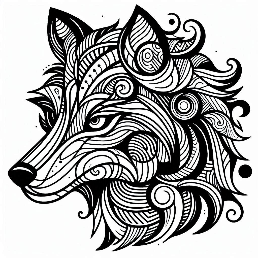 free coloring page absctract animals art - wolf