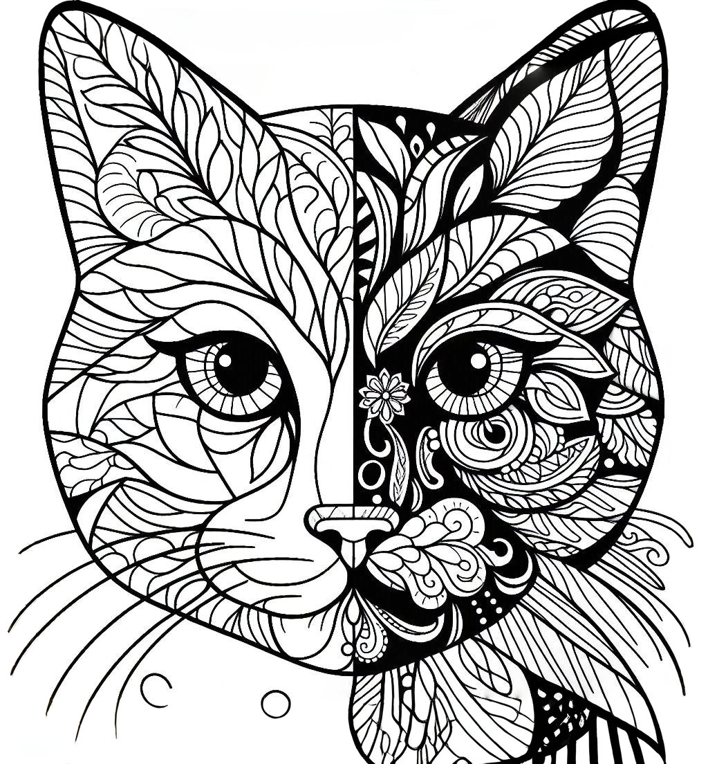 free coloring page absctract animals art - cat