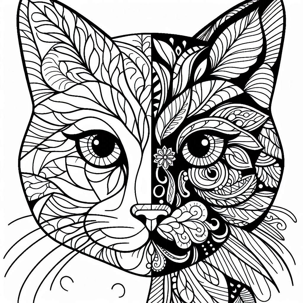 free coloring page absctract animals art - cat