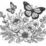 butterfly with flowers coloring pages​