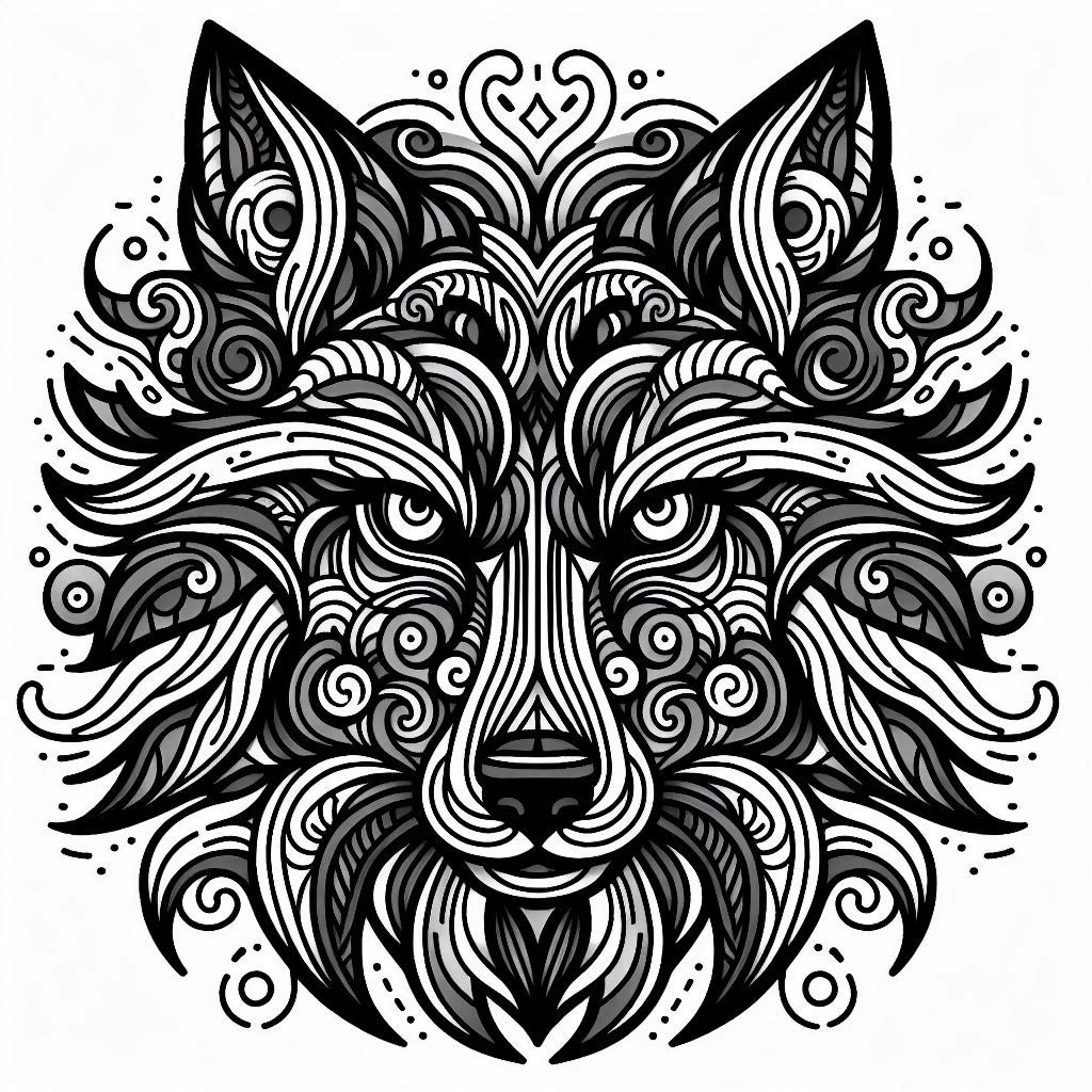 free coloring page absctract animals art - wolf