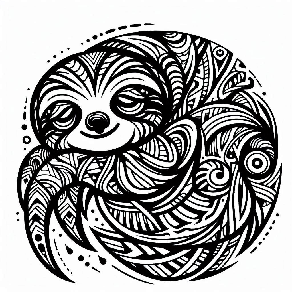 free coloring page absctract animals art - sloth