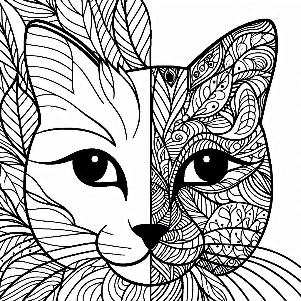 free coloring page absctract animals art - cat