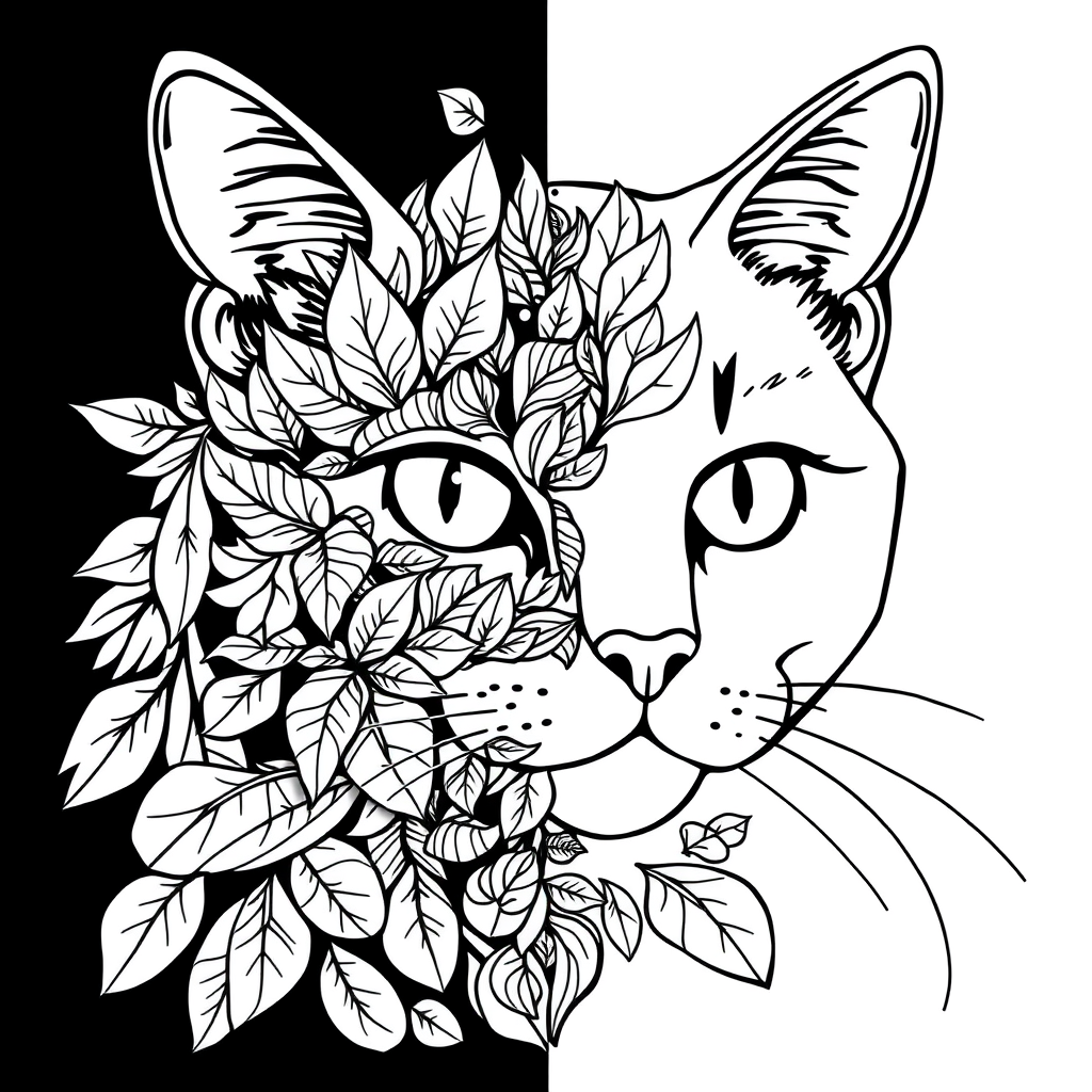 free coloring page absctract animals art - cat