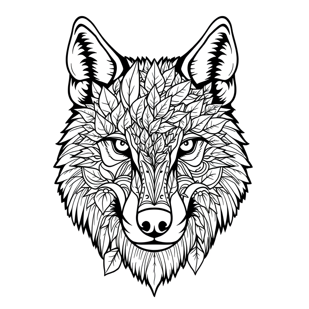 free coloring page absctract animals art - wolf