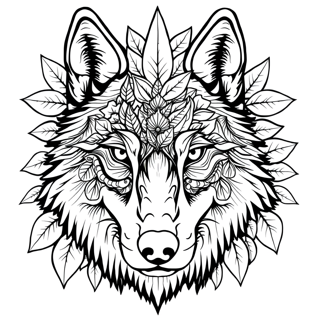 free coloring page absctract animals art - wolf