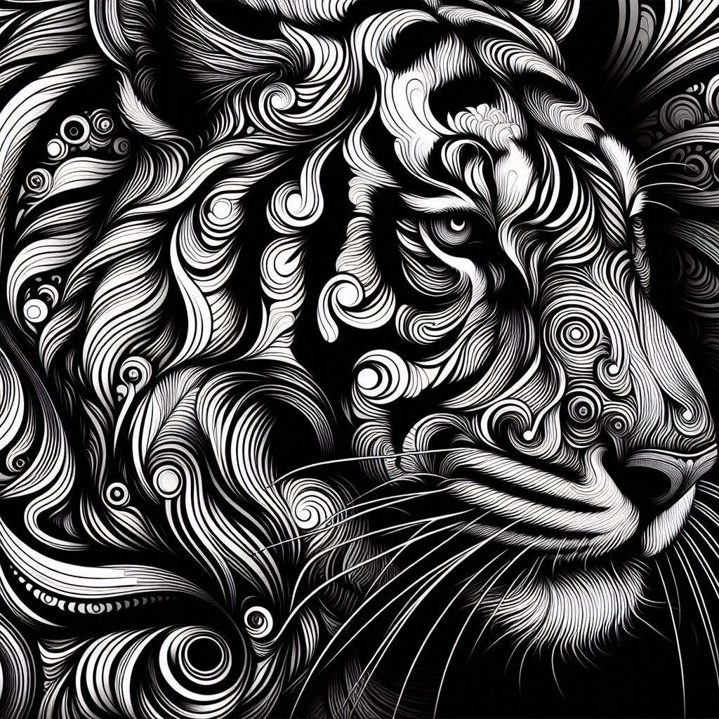 free coloring page absctract animals art - tiger