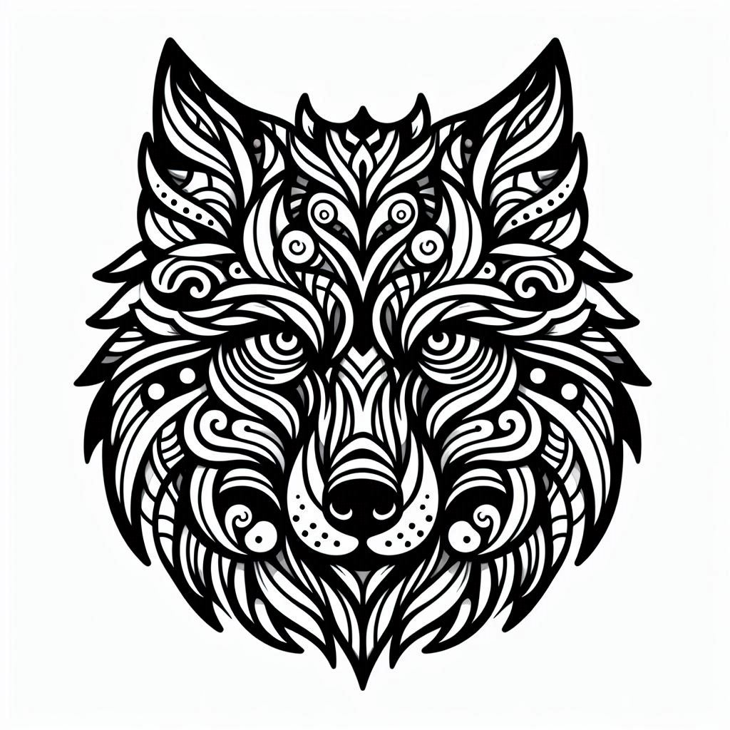 free coloring page absctract animals art - wolf