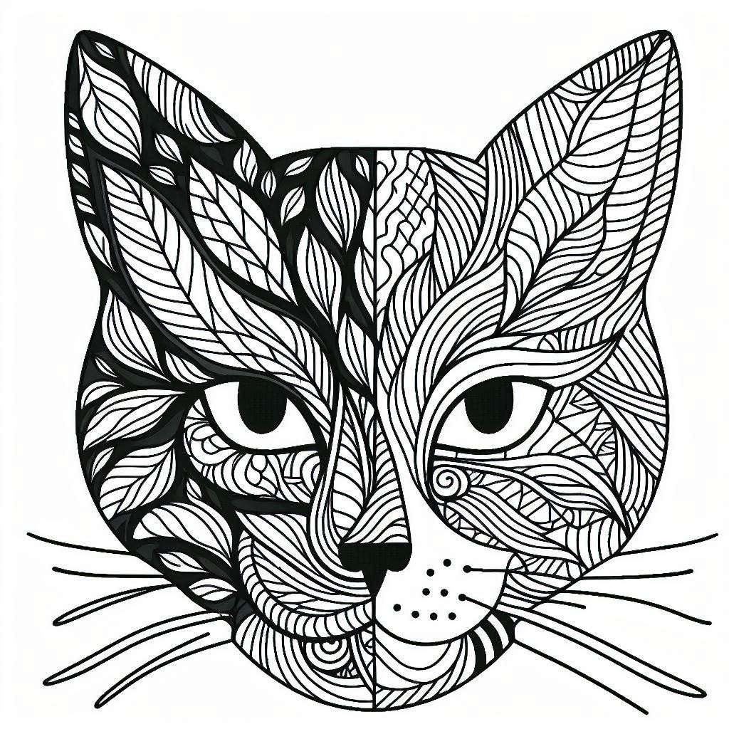 free coloring page absctract animals art - cat