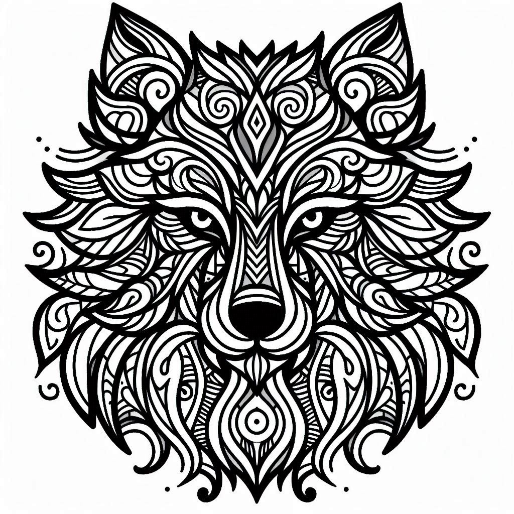 free coloring page absctract animals art - wolf