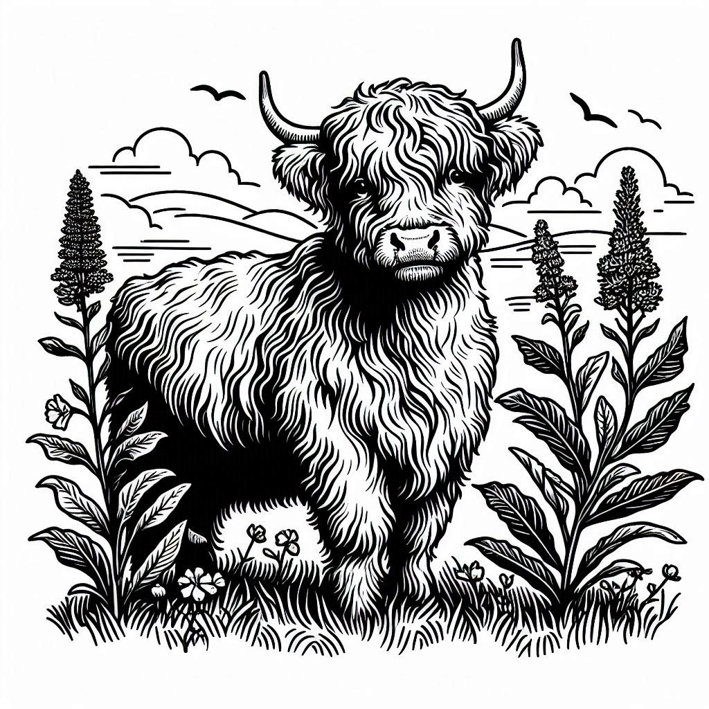 highland cow coloring page